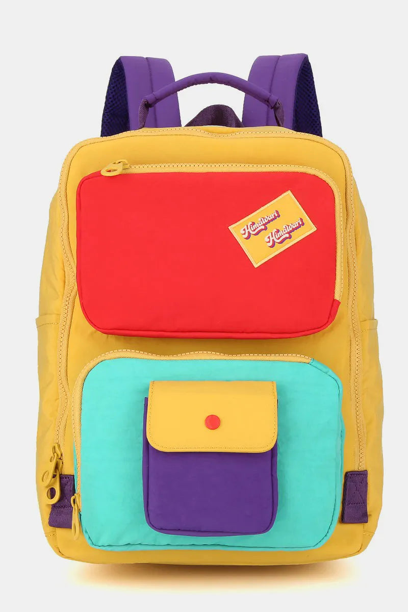 Himawari Contrast Nylon Backpack Bag with Handles Mustard One Size - Fashorio