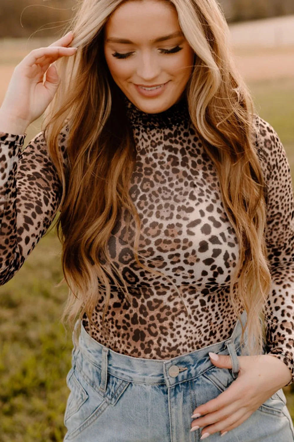 Turtleneck Leopard Long Sleeve Bodysuit - Fashorio