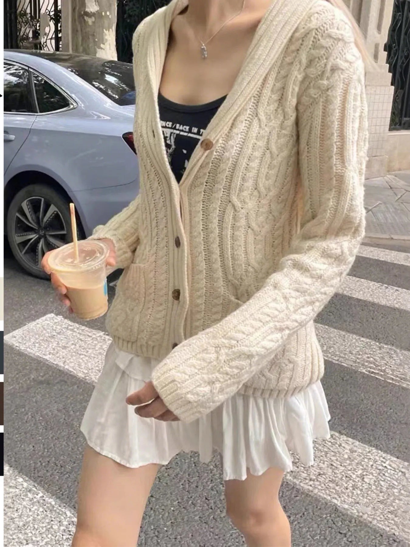 Cable Knit Button Up Cardigan Apricot - Fashorio