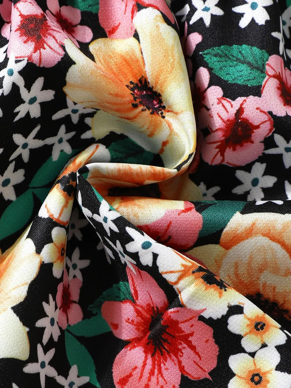 Children's Ruffled Bow Contrast Floral Dress with Headband - Fashorio