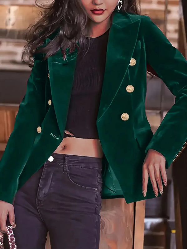 One Button Closure Slim Blazer with Pockets Green - Fashorio
