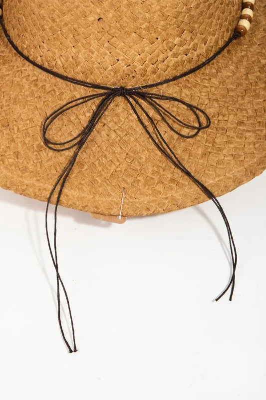 Fame Beaded Cowrie Shell Straw Weave Western Cowboy Hat - Fashorio