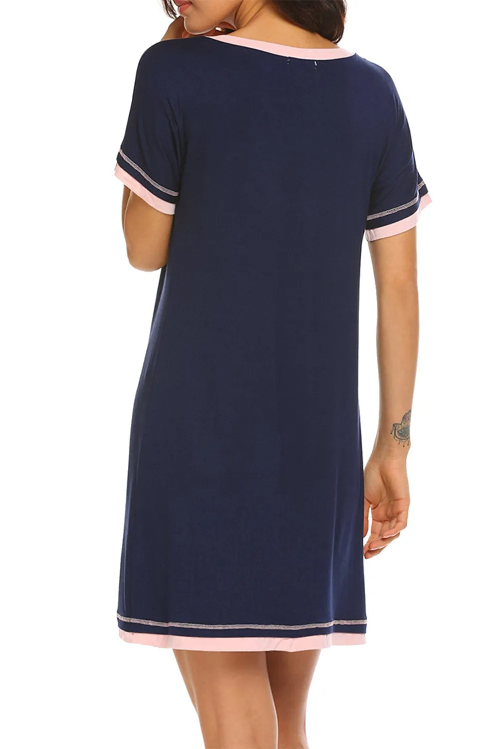 Contrast Trim Short Sleeve Lounge Dress - Fashorio