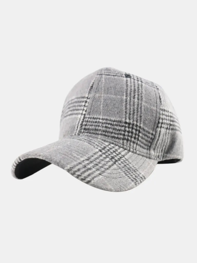 Plaid Adjustable Cotton Baseball Cap Gray One Size - Fashorio