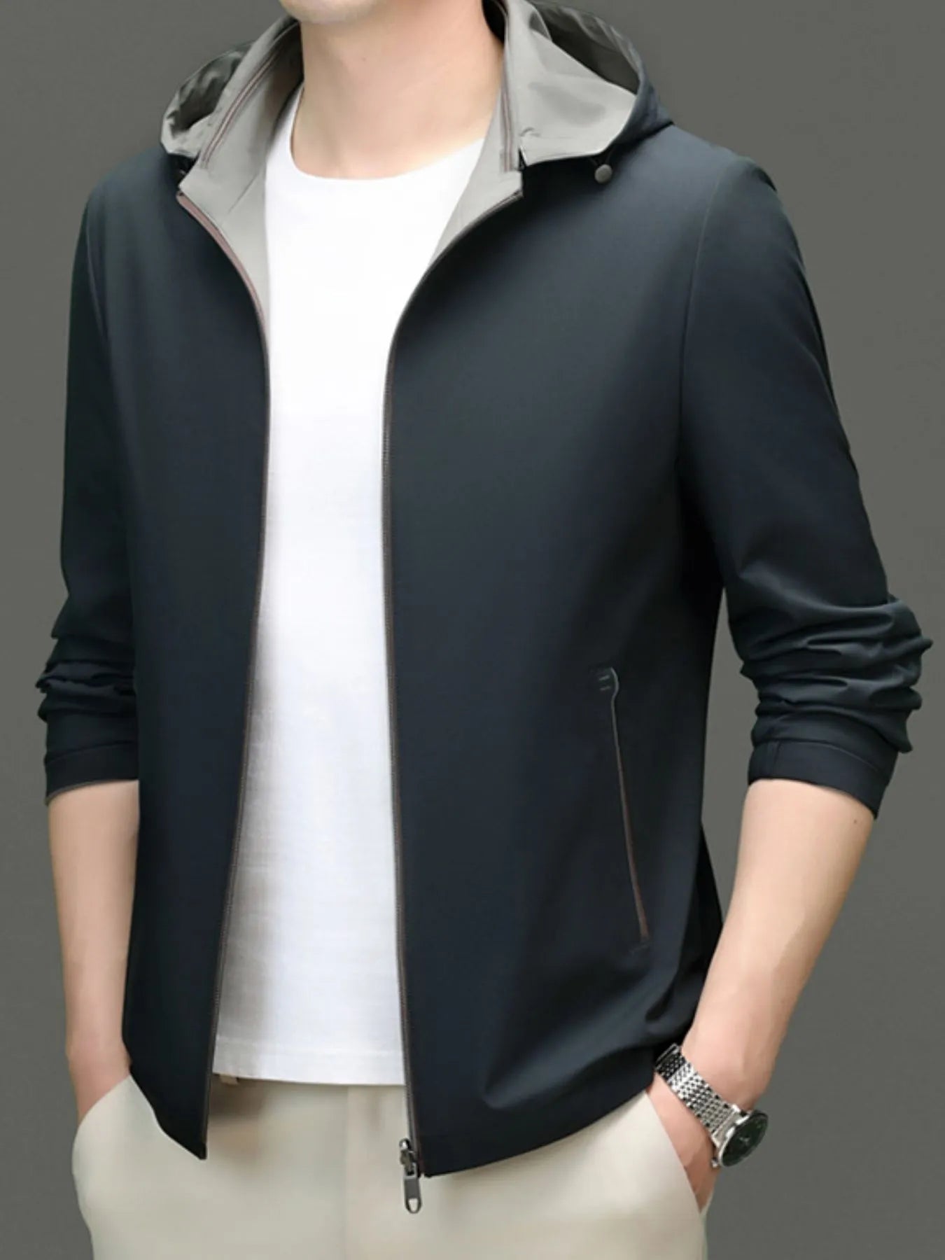Men's Plus Size Zip Up Long Sleeve Hooded Jacket - Fashorio