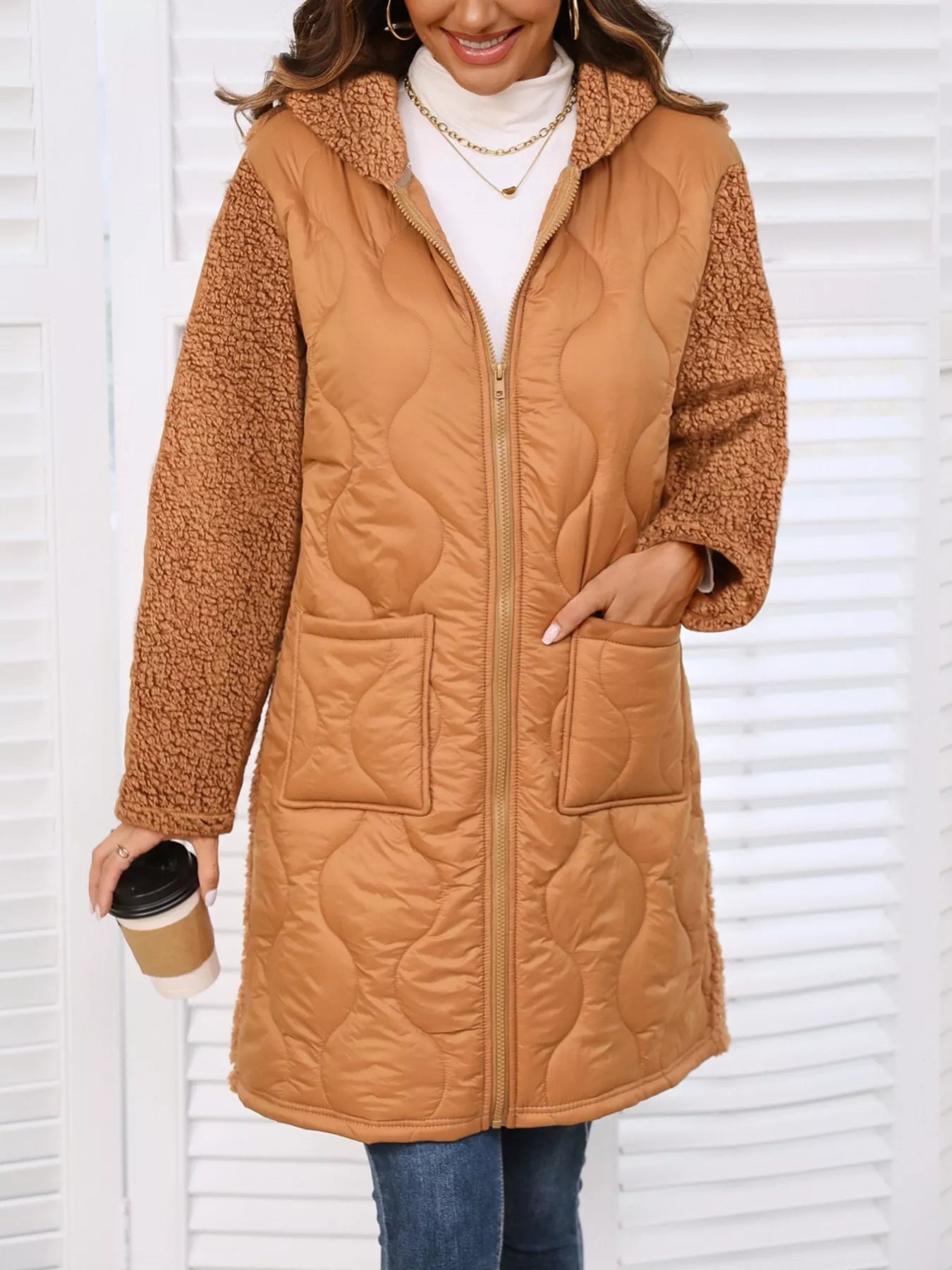 Zip Up Long Sleeve Hooded Outerwear - Fashorio