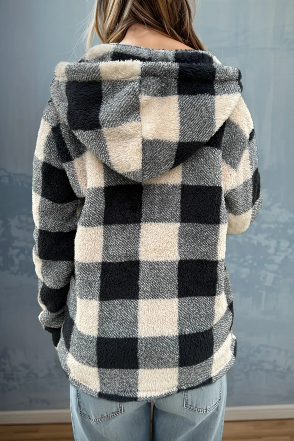 Double Take Full Size Plaid Long Sleeve Hooded Coat - Fashorio