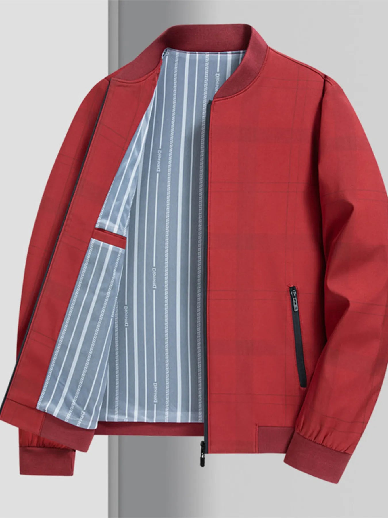 Men's Plus Size Zip Up Long Sleeve Jacket Red - Fashorio