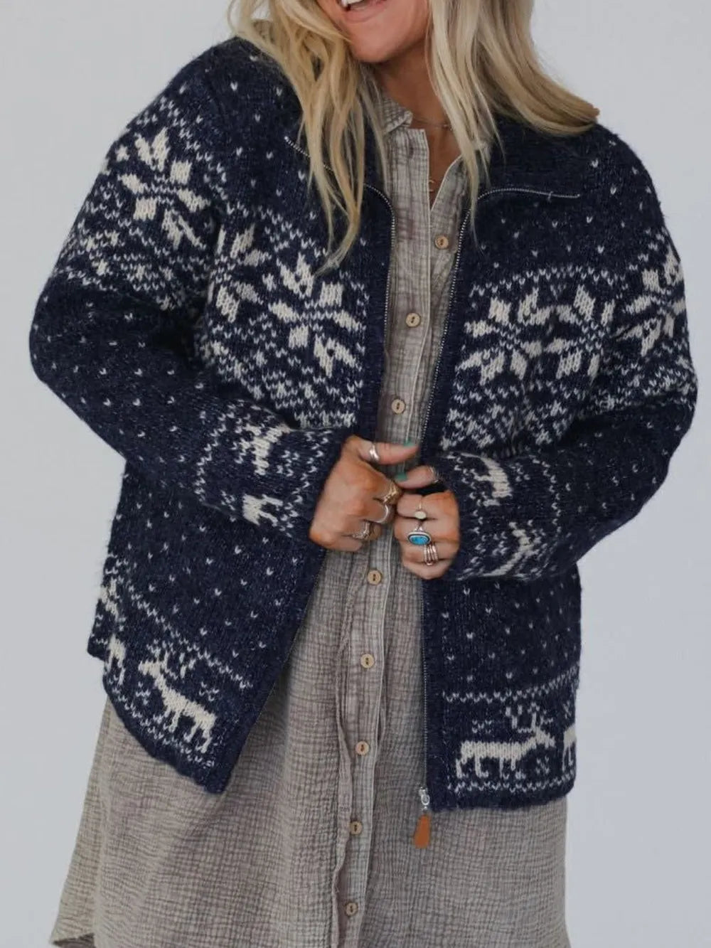 Zip Up Long Sleeve Cardigan - Fashorio