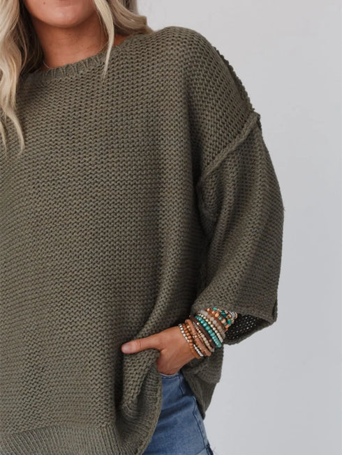 Round Neck Oversized Knit Top with Relaxed Fit - Fashorio