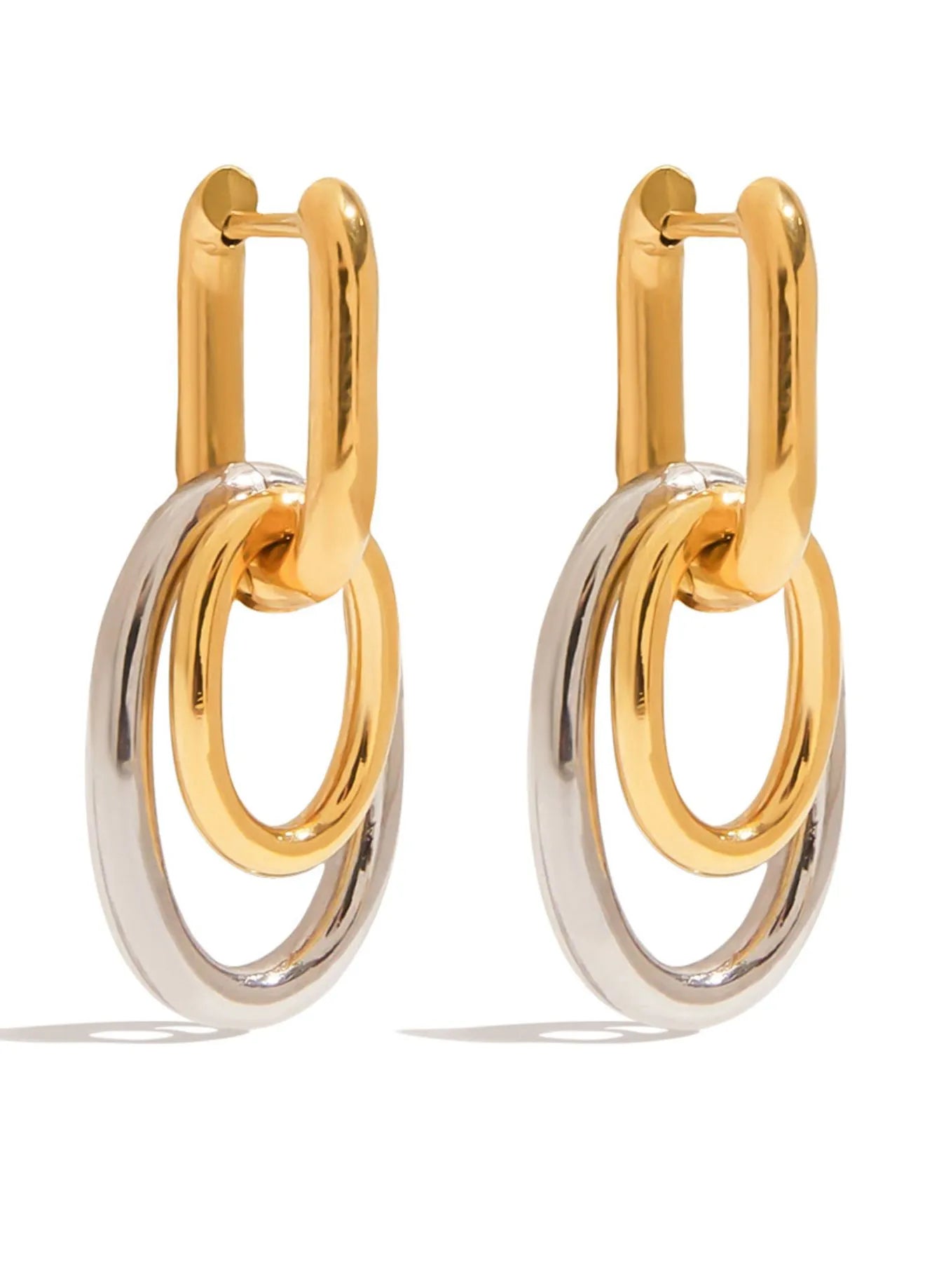 Stainless Steel Two-Tone Interlocked Hoop Earrings - Fashorio