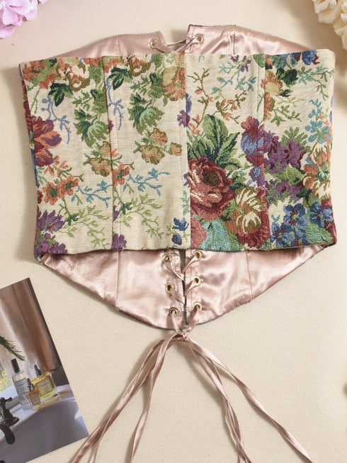 Floral Print Lace Up Tube Top - Fashorio