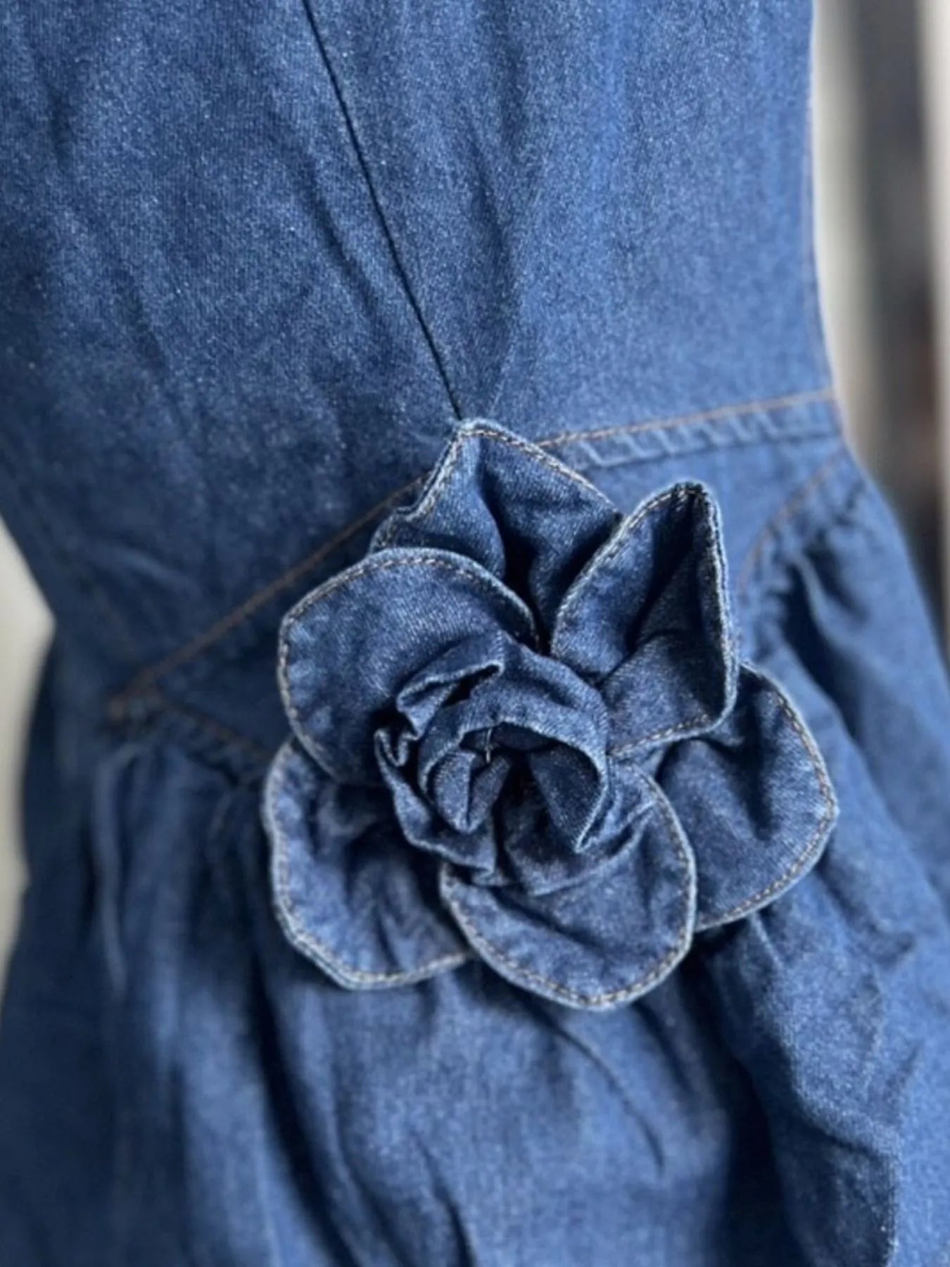 Ruffled Layered Scoop Neck Denim Dress - Fashorio