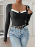 Perfee Ribbed Contrast Long Sleeve Bodysuit - Fashorio