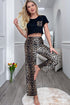 Lettuce Trim Cropped T-Shirt and Leopard Pants Lounge Set Leopard - Fashorio