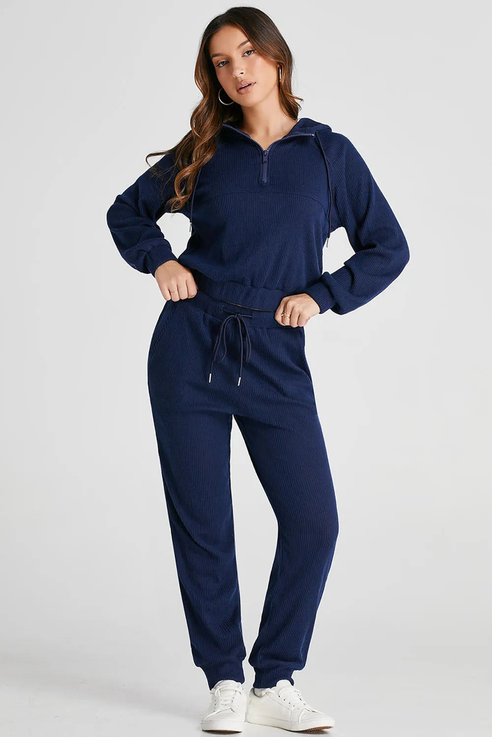 Drawstring Half Zip Hoodie and Joggers Active Set - Fashorio