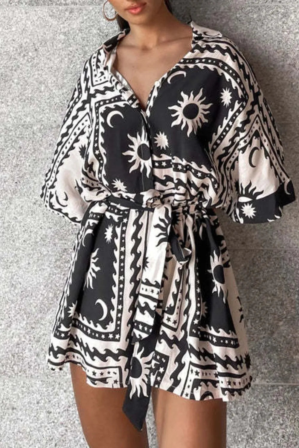 Printed Tie Waist Romper - Fashorio
