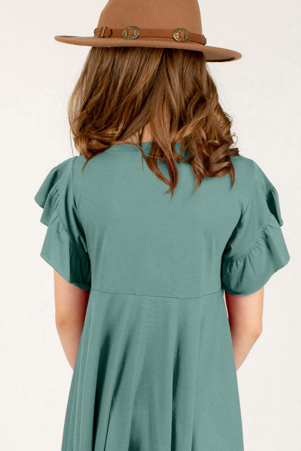 Round Neck Petal Sleeve Dress - Fashorio