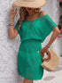 Openwork V-Neck Short Sleeve Cover-Up Dress Turquoise One Size - Fashorio