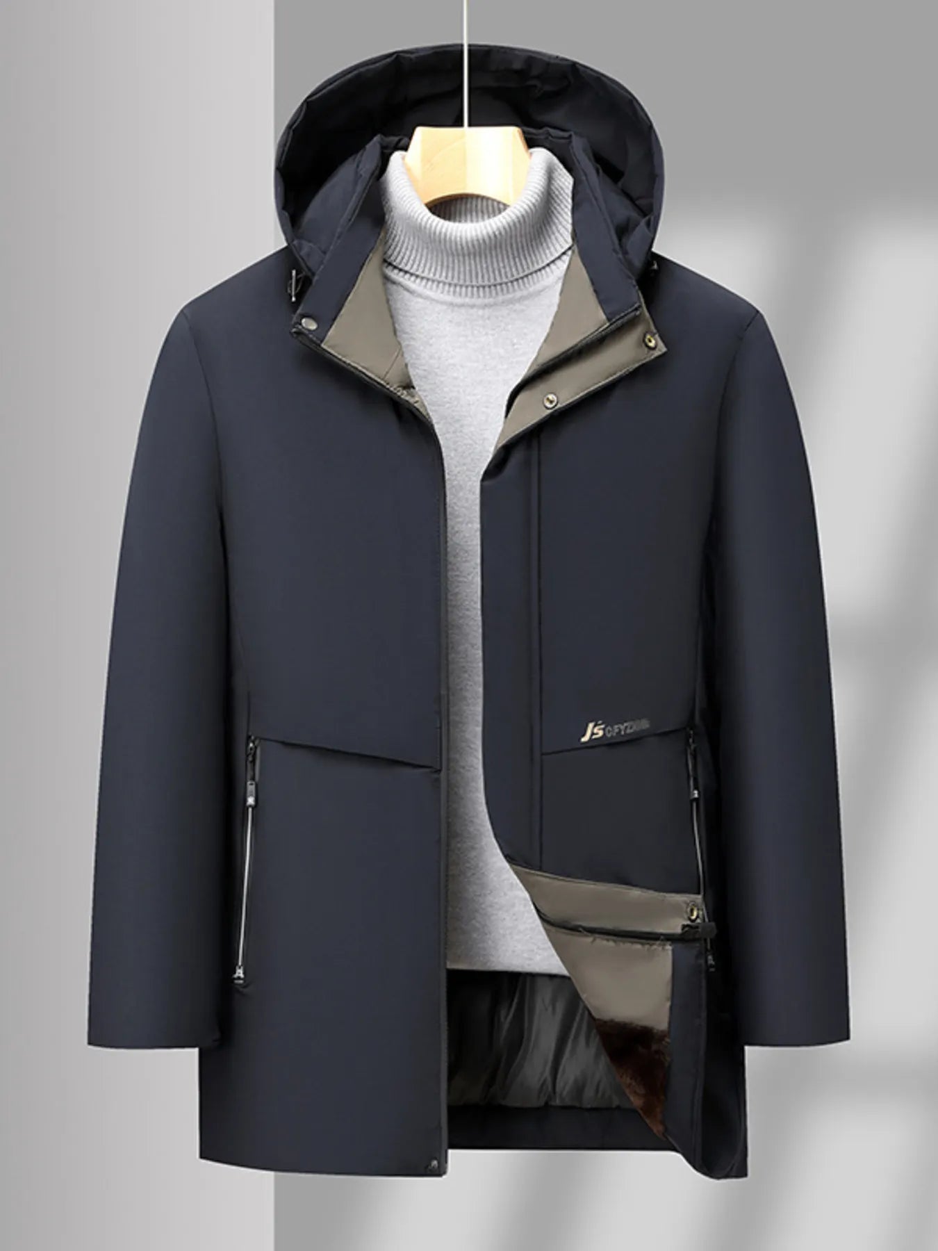 Men's Plus Size Thermal Lining Hooded Winter Coat Navy Blue - Fashorio