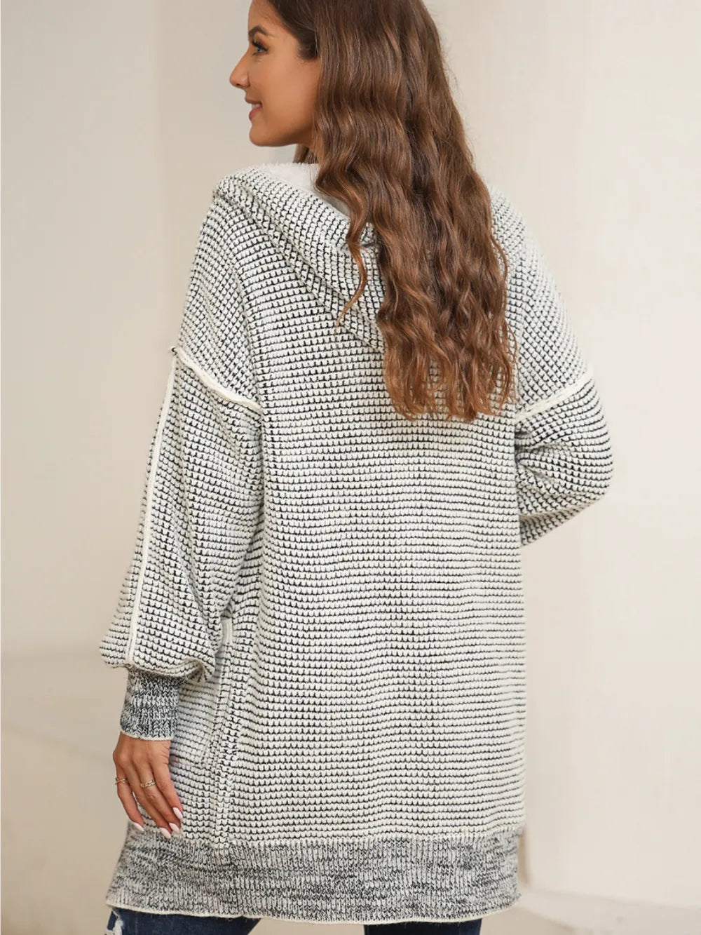 Open Front Hooded Winter Coat with Pockets - Fashorio
