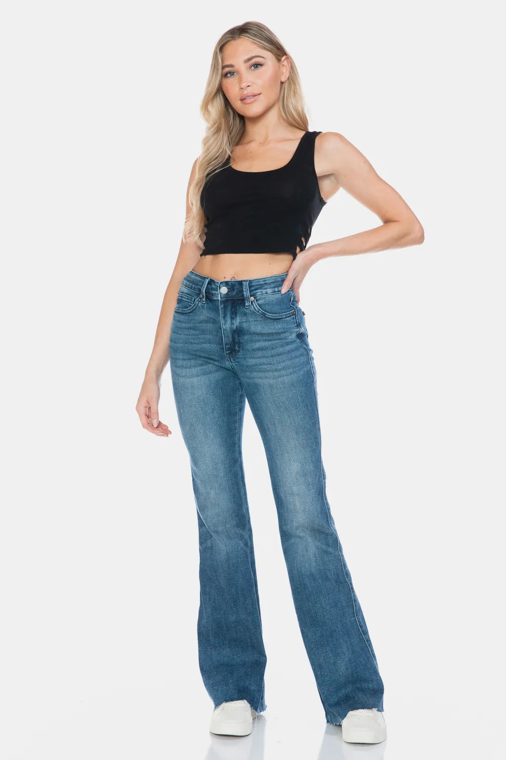 Judy Blue Full Size Tummy Control Cut Hem Flare Jeans – Vintage Wash - Fashorio