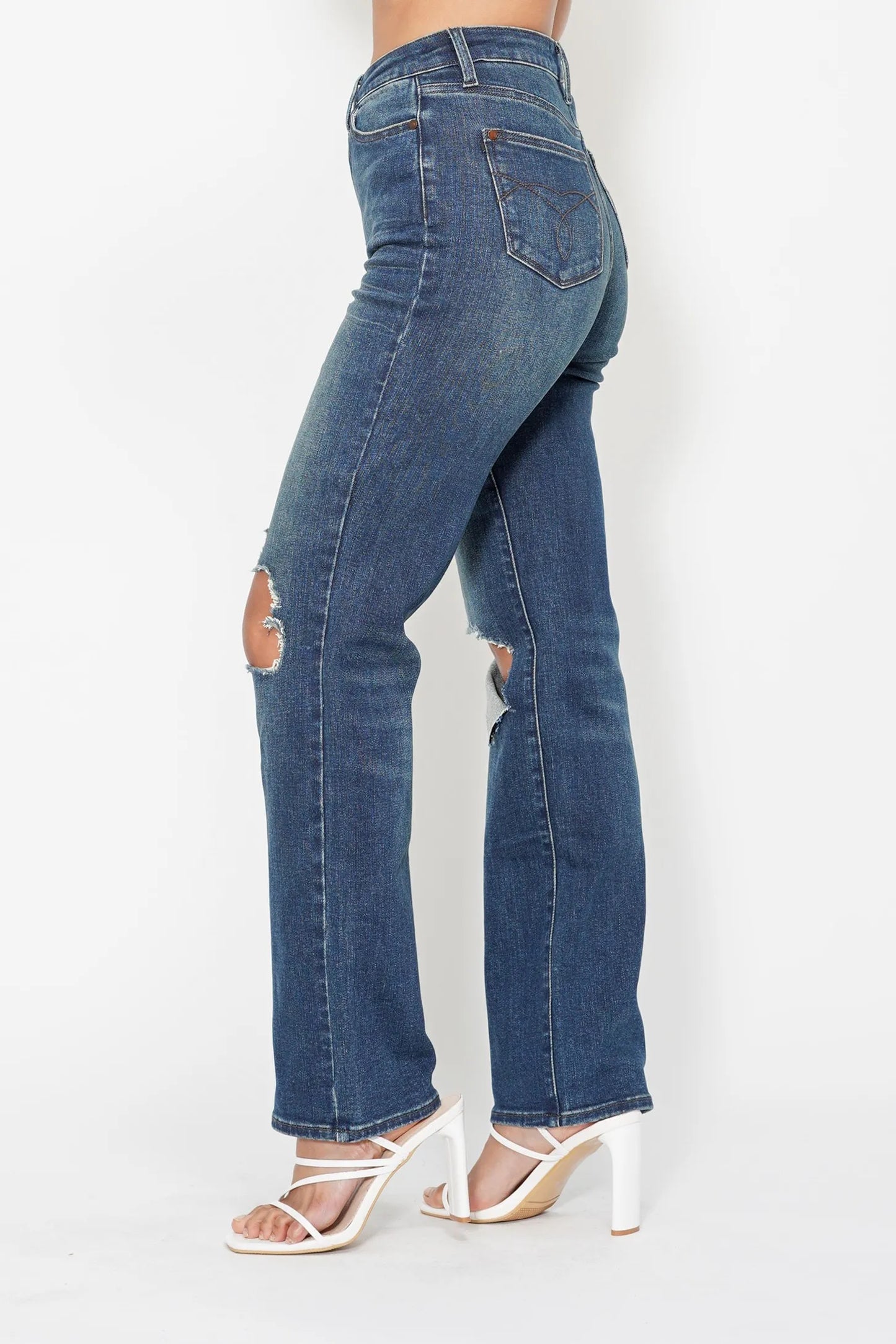 Judy Blue Full Size Hw Ripped Knee Dad Jeans Plus Size - Fashorio