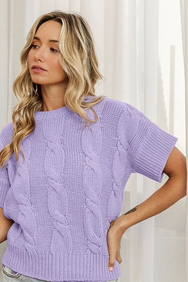 BiBi Cable Knit Textured Sweater Top LAVENDER - Fashorio