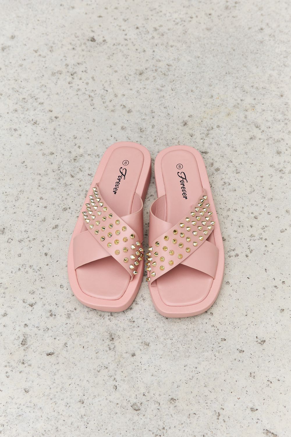 Forever Link Studded Cross Strap Sandals in Blush - Fashorio