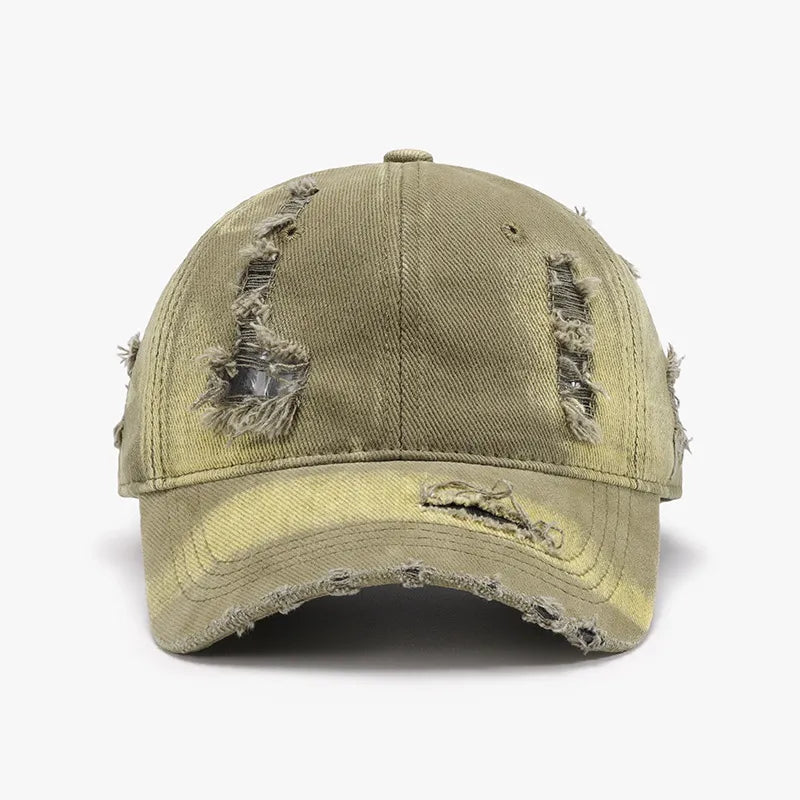 Distressed Adjustable Cotton Baseball Cap Yellow-Green One Size - Fashorio