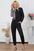 Leopard Round Neck Top and Drawstring Pants Lounge Set Black - Fashorio