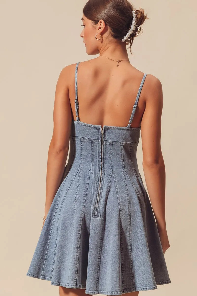 SO ME A Line Fit and Flare Denim Mini Dress - Fashorio