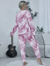 Shiny Tie-dye Round Neck Top and Drawstring Pants Lounge Set - Fashorio