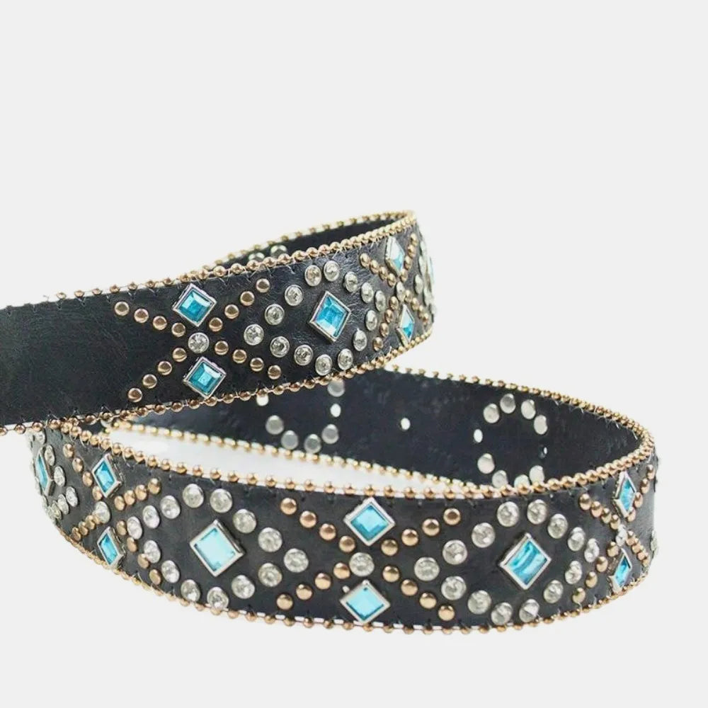 Rhinestone PU Leather Belt - Fashorio