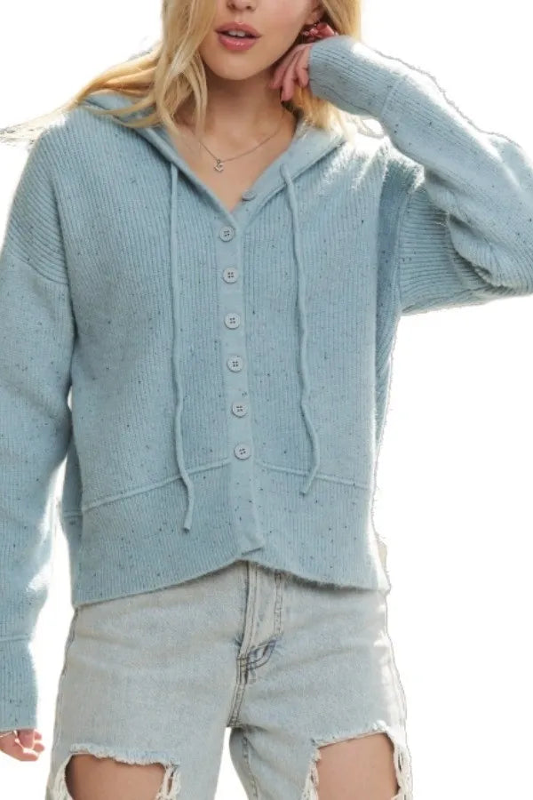 ADORA Hoodie Relaxed Fit Ribbed Cuffs Sweater Cardigan BLUE - Fashorio