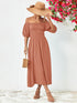 Off-Shoulder Balloon Sleeve Midi Dress Dusty Pink - Fashorio