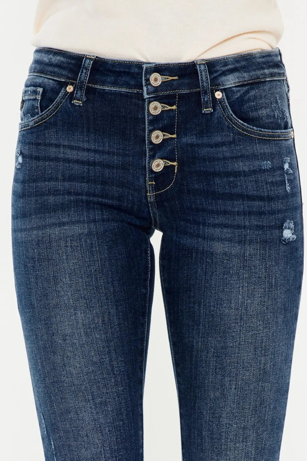 Kancan Mid Rise Button Fly Flare Jeans - Fashorio
