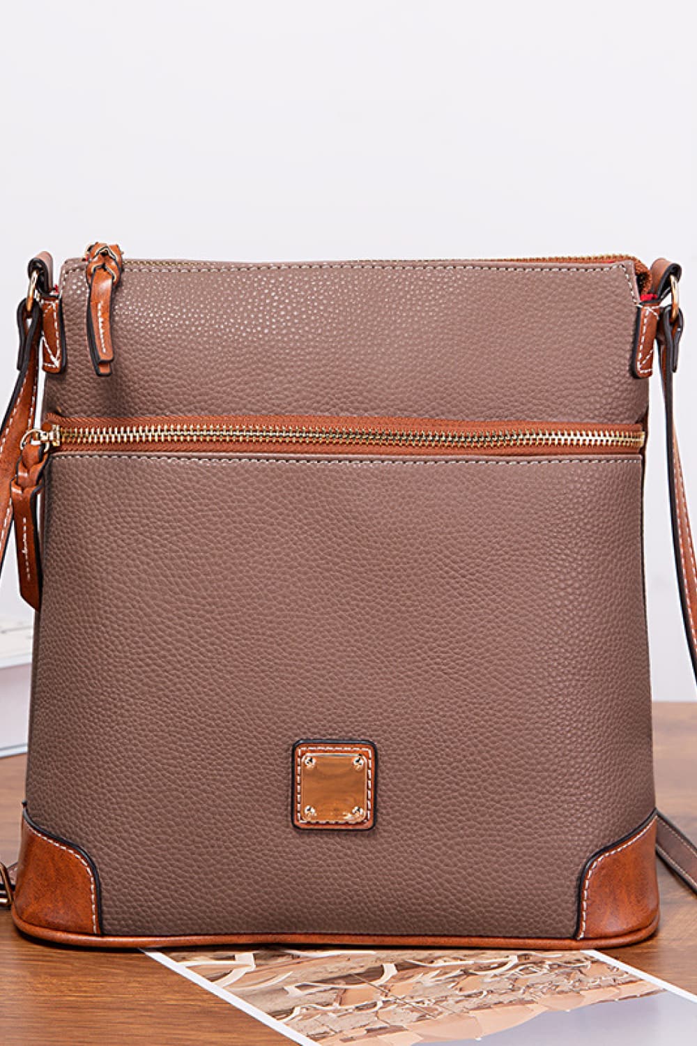 PU Leather Crossbody Bag Taupe One Size - Fashorio