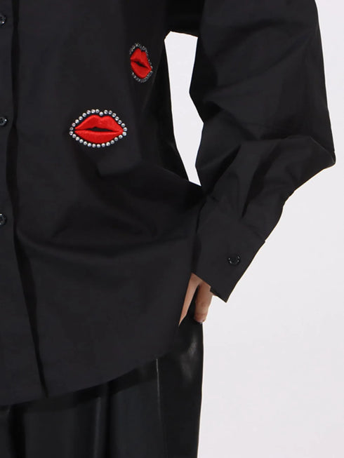 Lips Button Up Long Sleeve Shirt - Fashorio