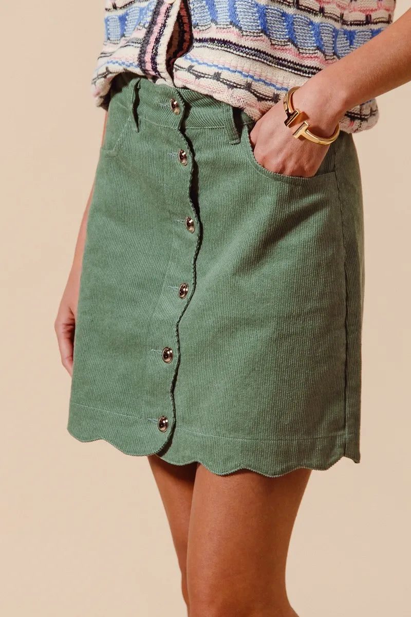 SO ME Scallop Buttoned Front Corduroy Mini Skirt - Fashorio