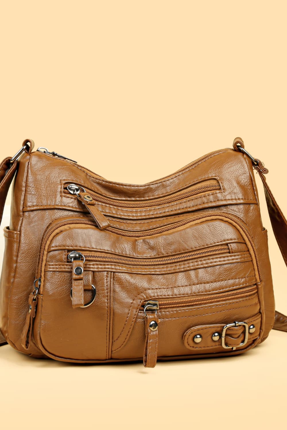 Multi-Pocket PU Leather Crossbody Bag - Fashorio