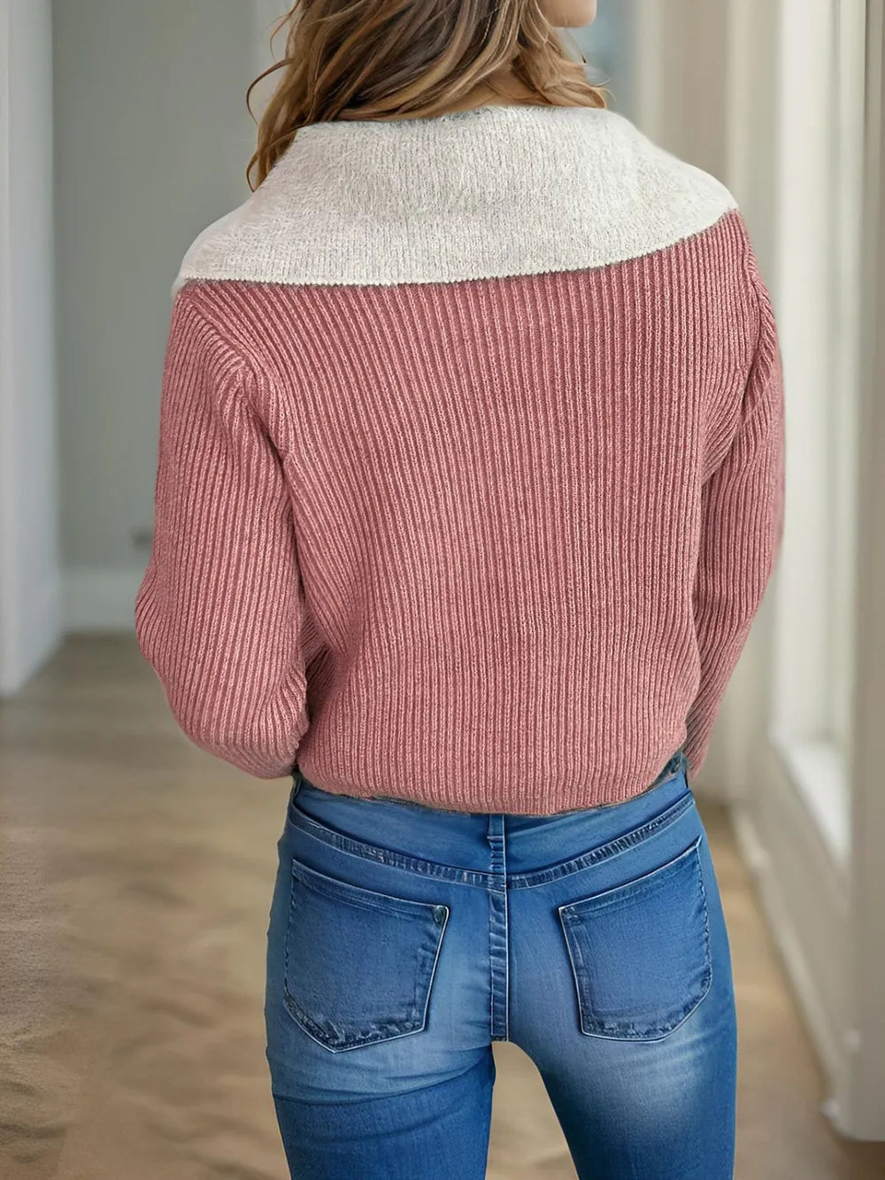 Zip Up Collared Neck Long Sleeve Cardigan - Fashorio