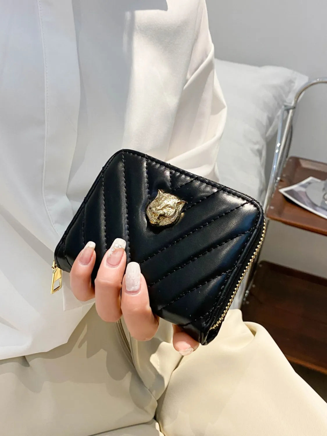 PU leather Solid Color Wallet Black One Size - Fashorio