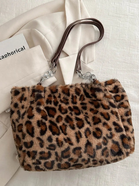 Faux Fur Leopard Shoulder Bag - Fashorio