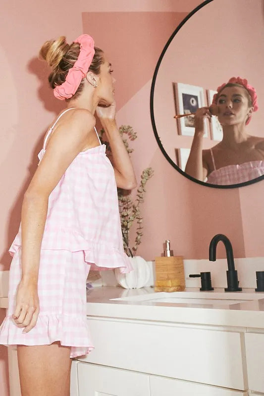 Lime 'N' Chili Gingham Ruffle Trim Cami and Shorts Pajama Set - Fashorio