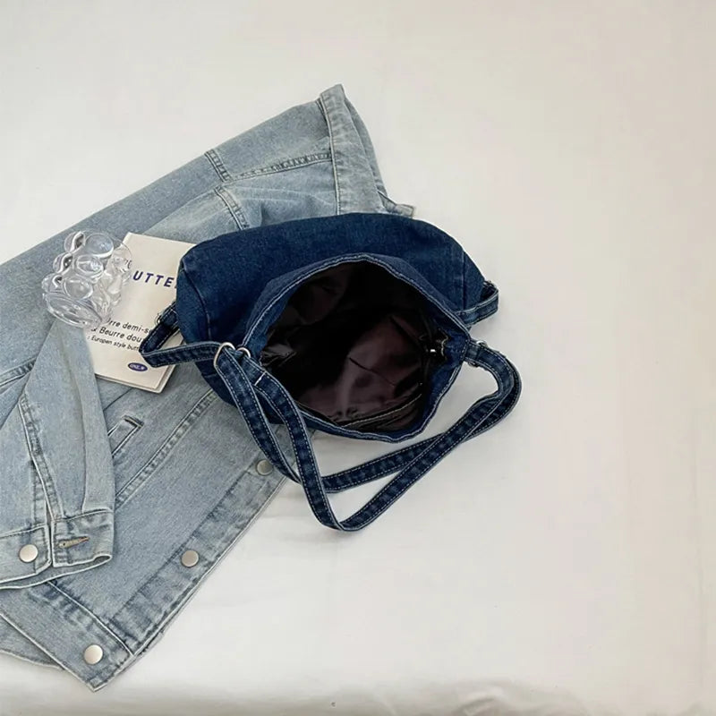 Adjustable Strap Denim Shoulder Bag - Fashorio