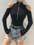 Zip Front Cold Shoulder Bodysuit - Fashorio