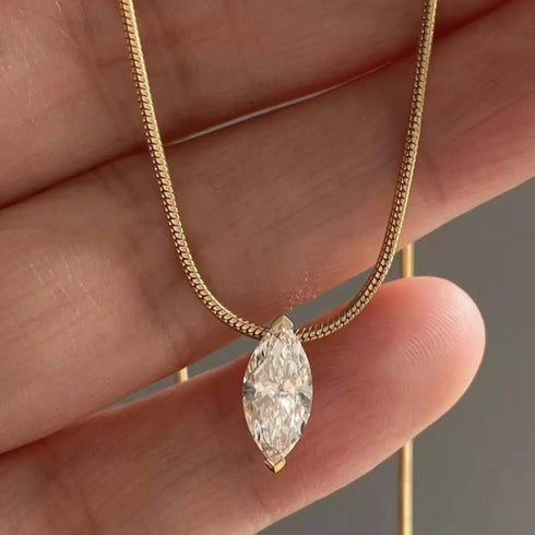 1 Carat Moissanite 925 Sterling Silver Necklace Gold One Size - Fashorio