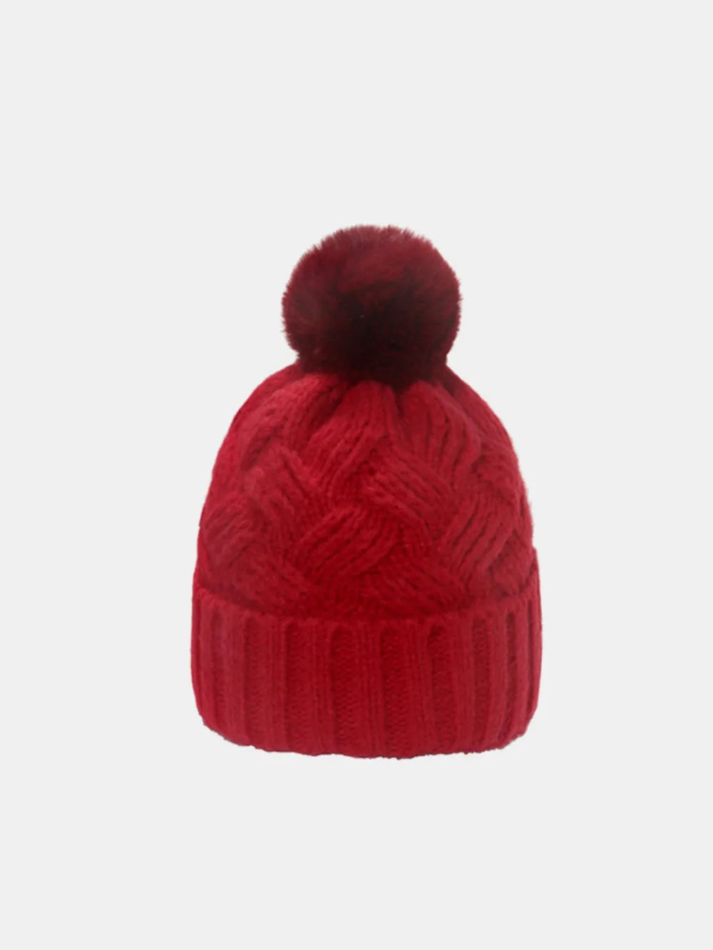 Roll Rim Cable-Knit Hat Deep Red One Size - Fashorio