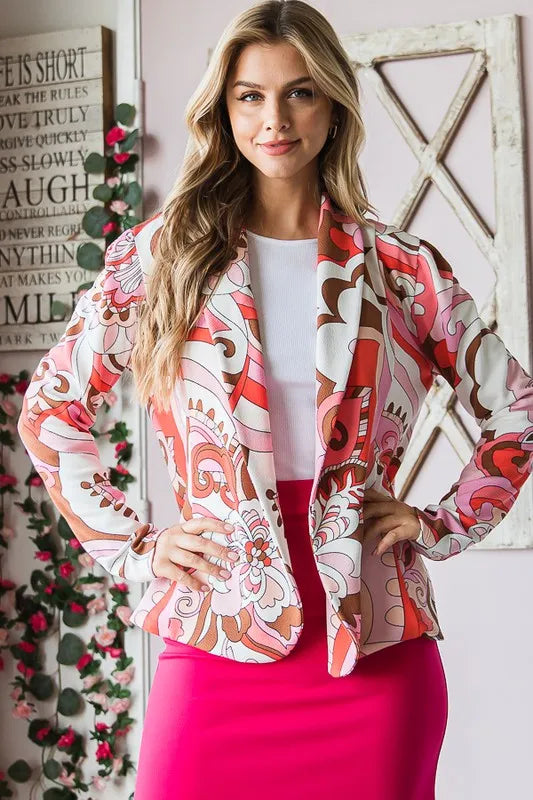 Heimish Full Size Shawl Floral Open Blazers Plus Size - Fashorio